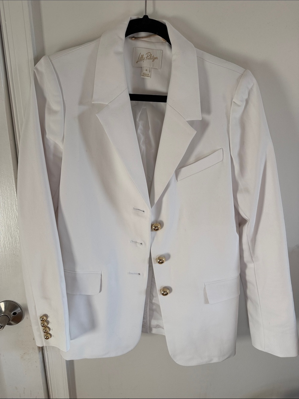 Lilly Pulitzer White Gold-Button Blazer